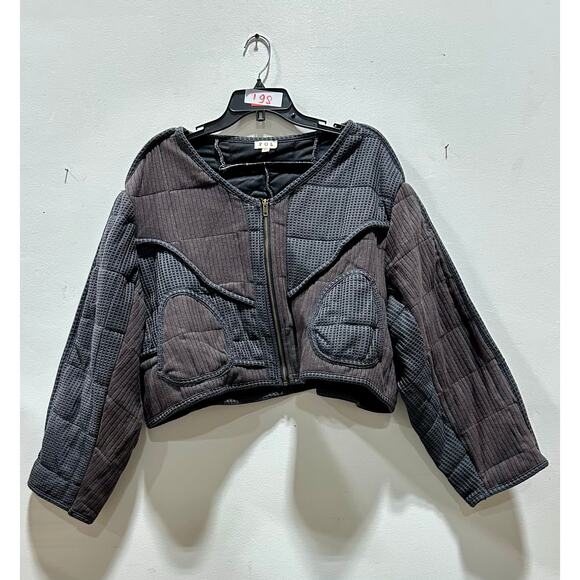 POL Women Textured Charcoal Quilted Zip-Up Jacket - Picture 3 of 4